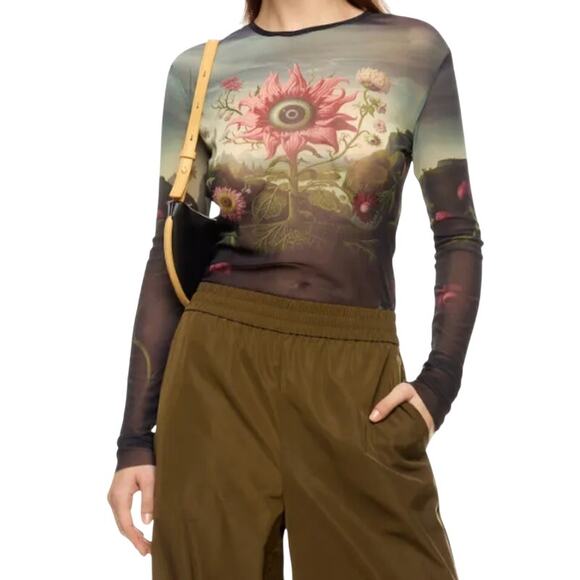 Monse Rose Printed Mesh Top in Multi, Size M - Picture 2 of 10